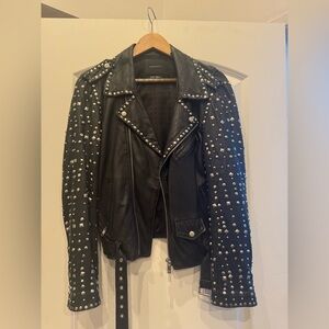 Maison Scotch Black Leather Studded Jacket